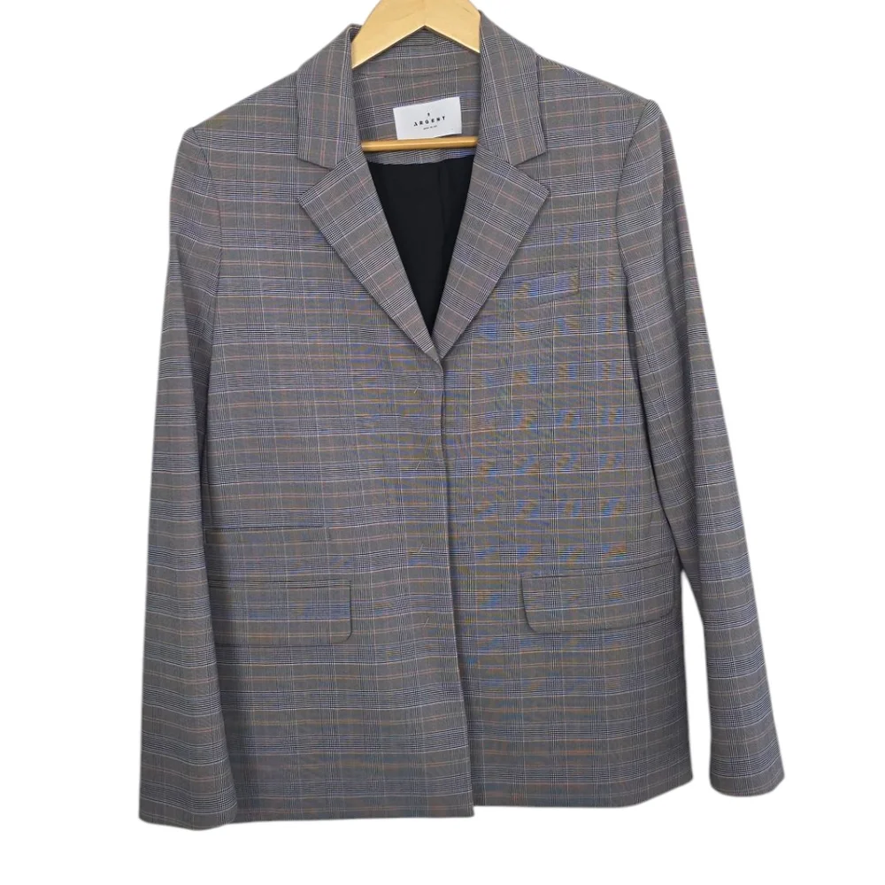 Argent Plaid Check Blazer Hidden Button Size 8